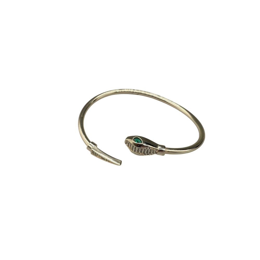 Gold Tone Snake Bypass Bangle Bracelet Green Eyes Pave Crystal Accents